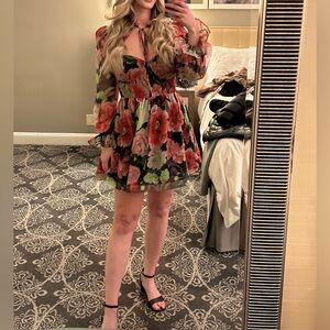 Floral Chiffon Dress with Tie Neck